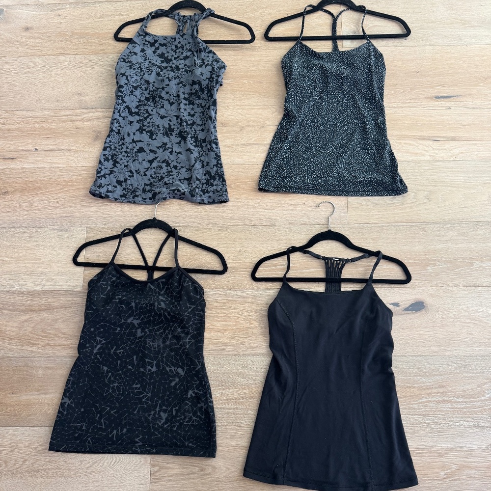 Lululemon Lot of 4 Yoga Bra Tanks Black Size 6